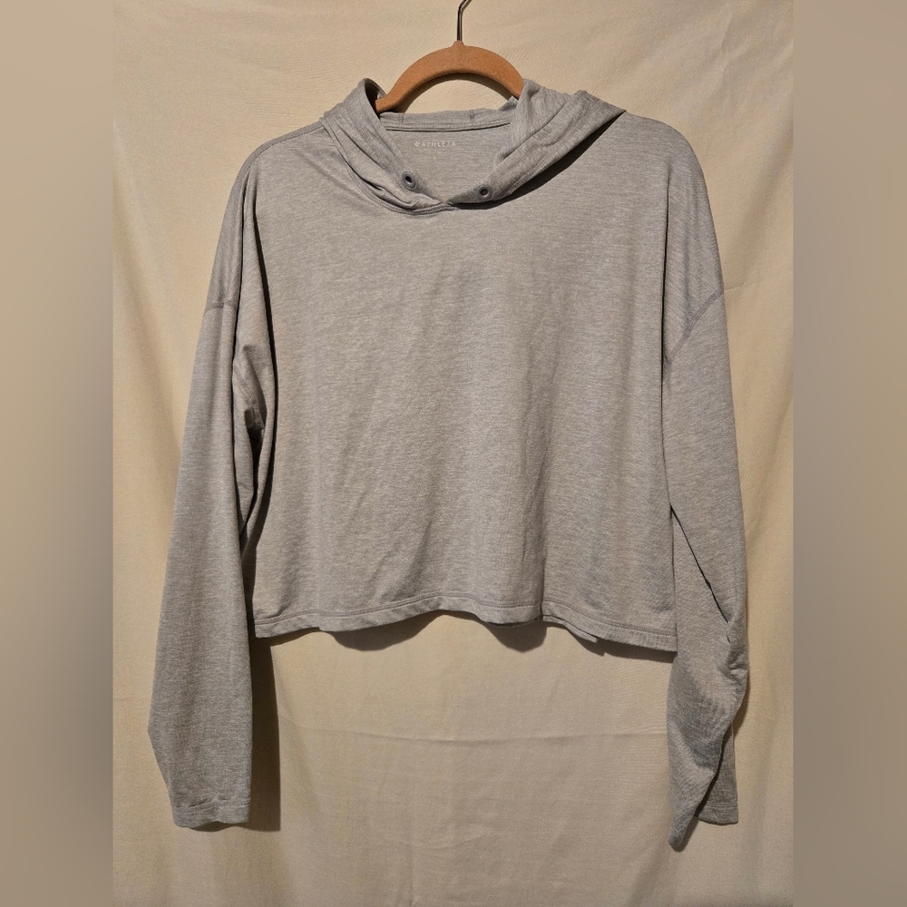 Athleta Gray Oversized Cropped Hoodie Long Sleeve Size Small